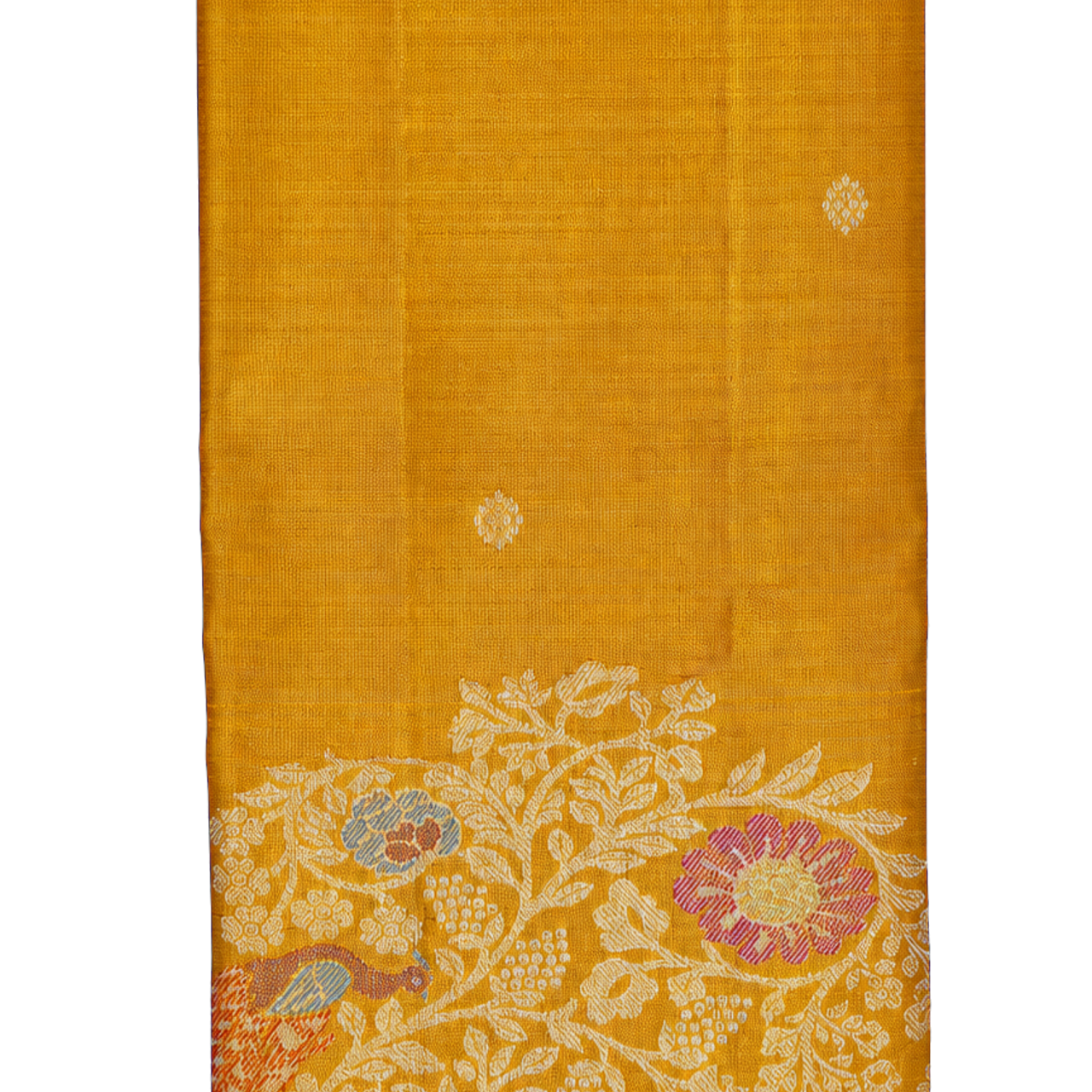 Kanchipuram Tissue Gold Saree with Silver Meenakari Designer