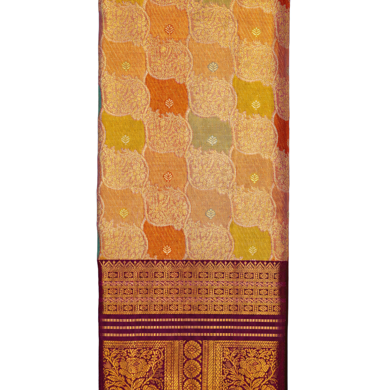 Kanchipuram Tissue Saree with Silver and Multi-Colour Weaving