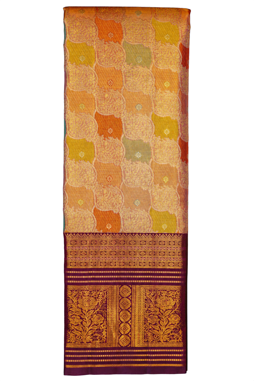 Kanchipuram Tissue Saree with Silver and Multi-Colour Weaving