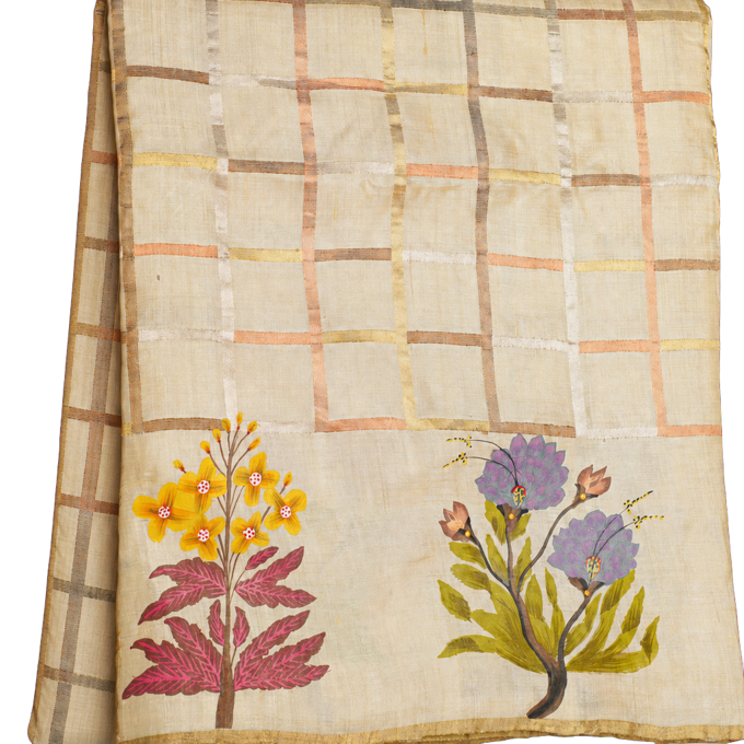 Fusion Tussar Off White Saree