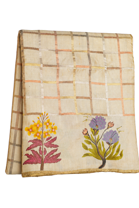 Fusion Tussar Off White Saree