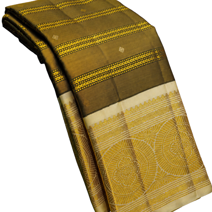 Kanchipuram Silk Mehendi Green Saree with Vintage Look