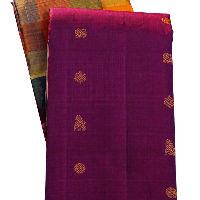 Kanchipuram Silk Multicolour Saree with Half-and-Half Design Body and Multicolour Checks Pallu