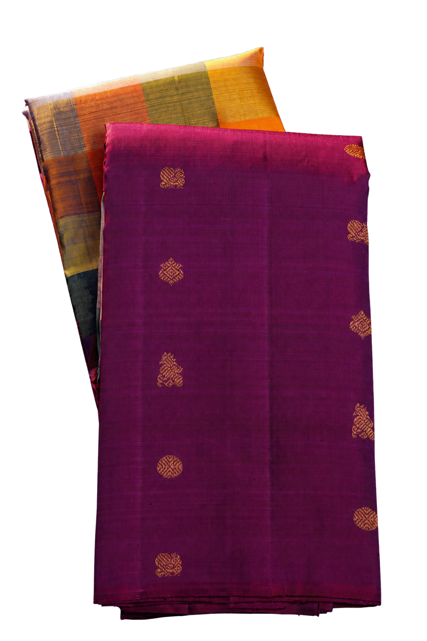 Kanchipuram Silk Multicolour Saree with Half-and-Half Design Body and Multicolour Checks Pallu