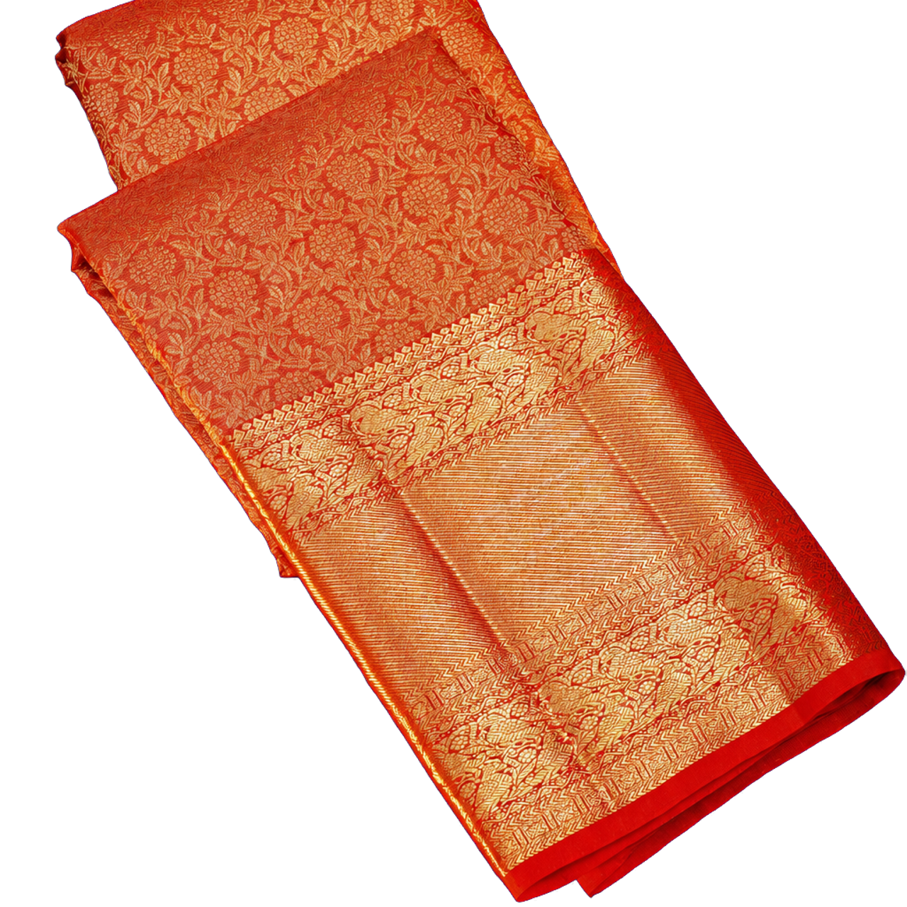 Kanchipuram Silk Red Bridal Tissue Saree with All Over Jaal