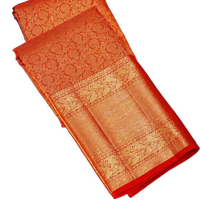 Kanchipuram Silk Red Bridal Tissue Saree with All Over Jaal