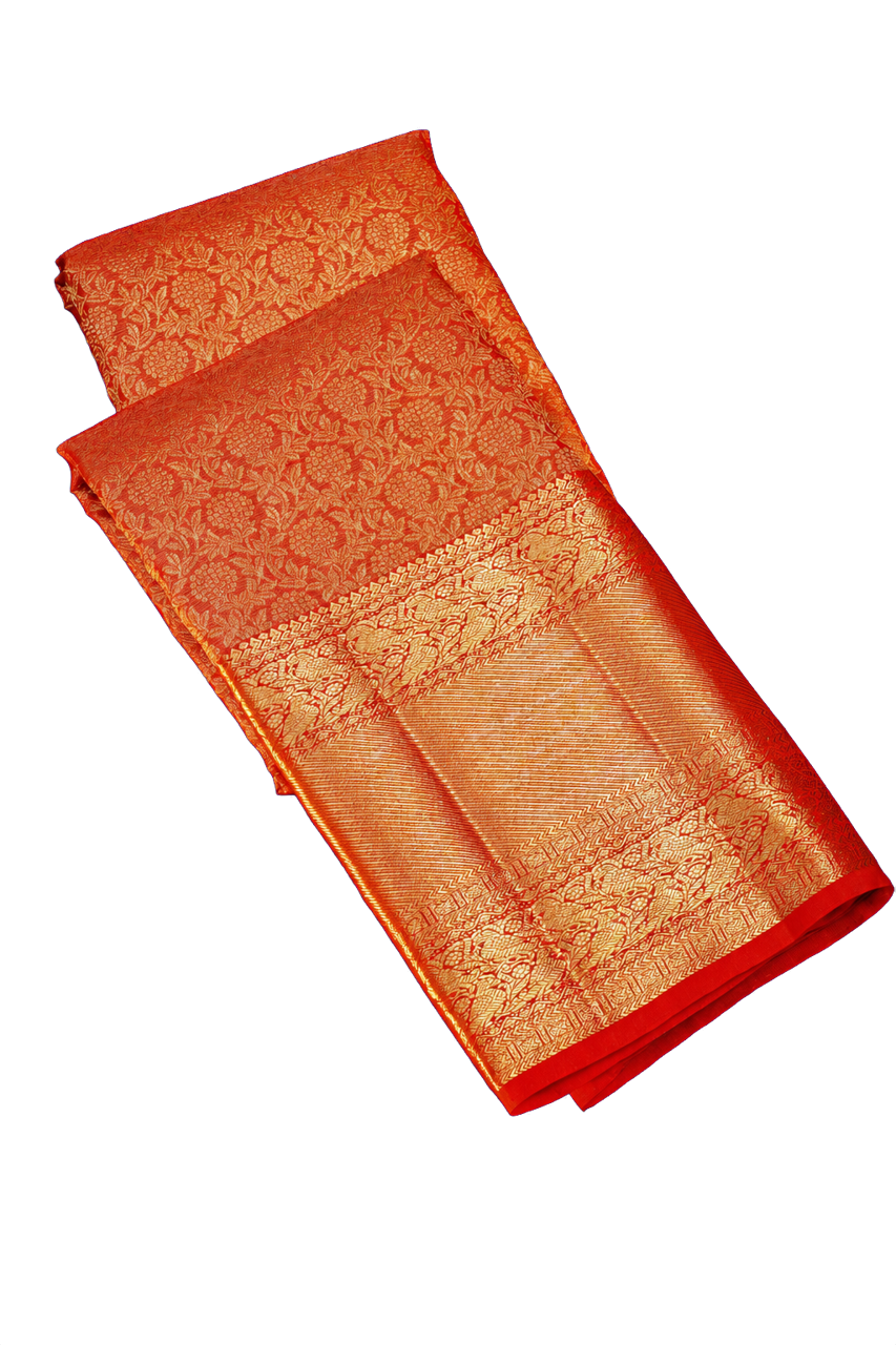 Kanchipuram Silk Red Bridal Tissue Saree with All Over Jaal