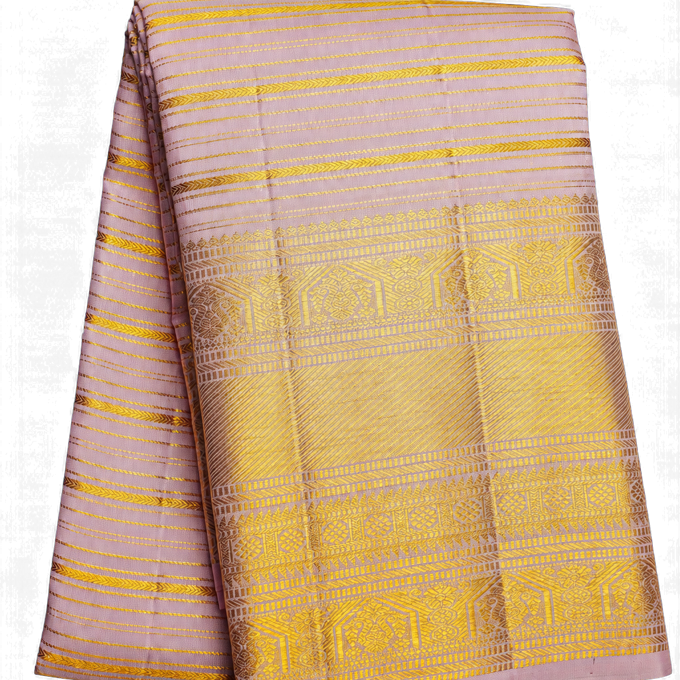 Kanchipuram Silk Lavender Saree with Vintage Zari Lines Body Self Border