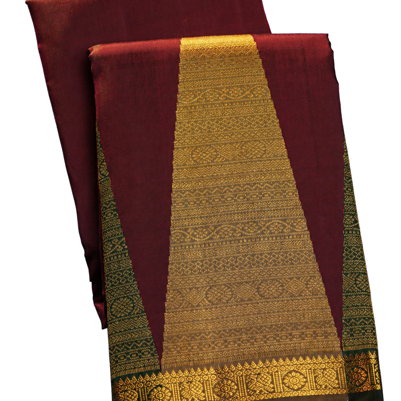 Kanchipuram Silk Wine Saree with Large Temple Motifs and Traditional Zari Border
