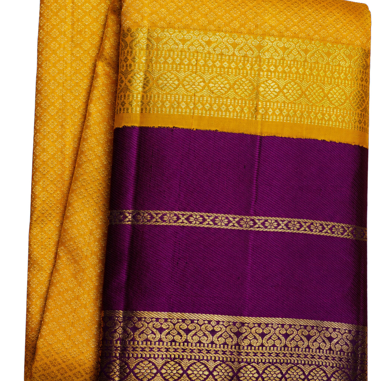 Kanchipuram Silk Yellow Saree with Embossed Gap Border