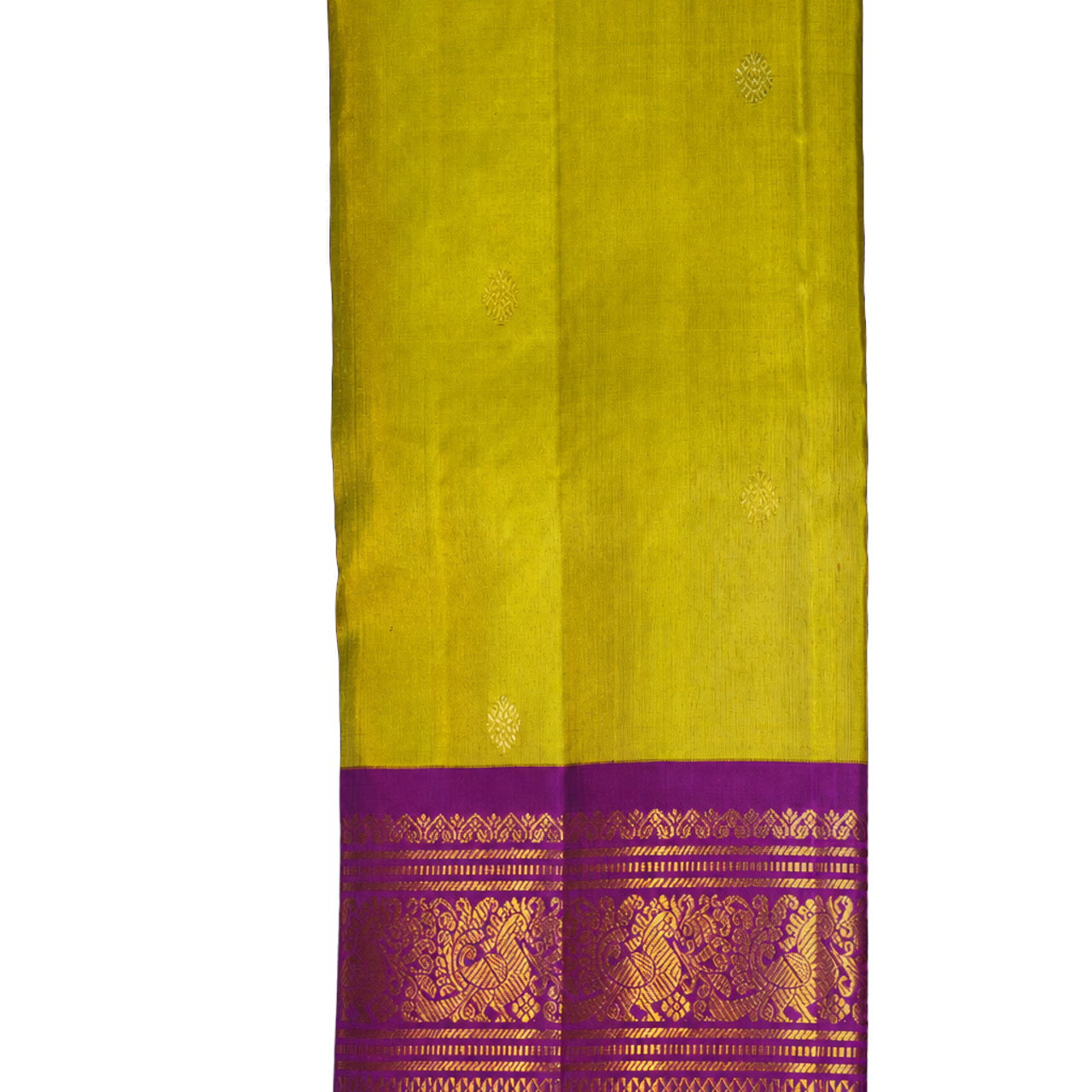 Vintage Kanchipuram Silk Parrot Green Saree with Contrast Peacock Zari Border