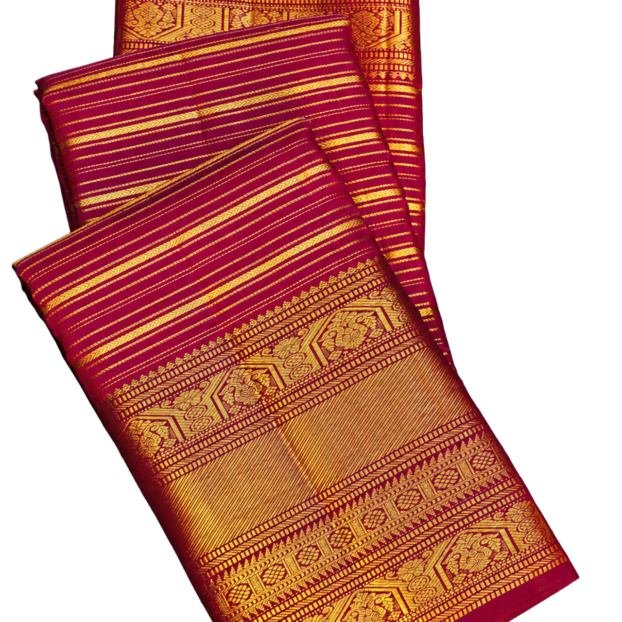 Kanchipuram Silk Magenta Saree with All Over Zari Lines Self Border