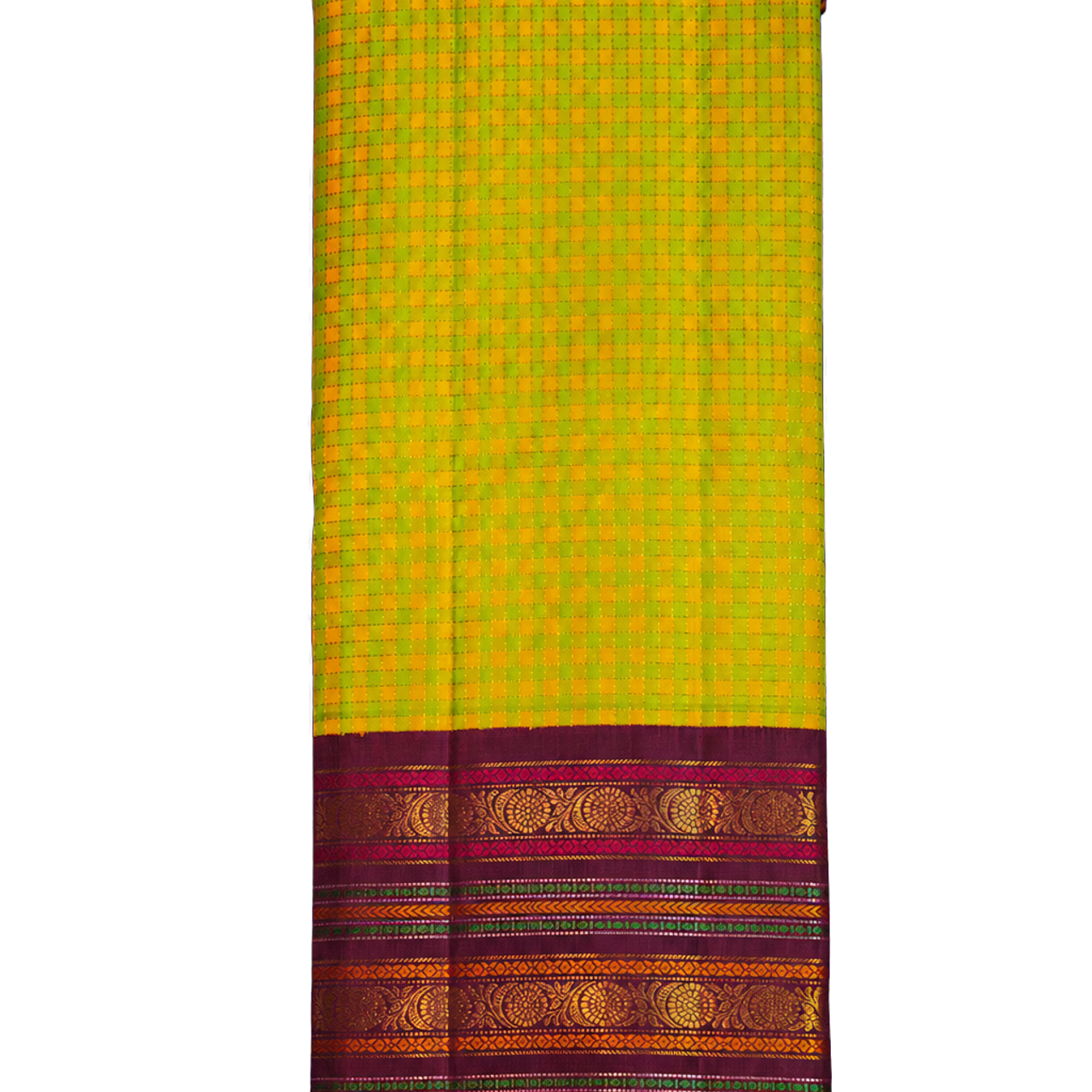 Vintage Kanchipuram Silk Multi Colour Checked Saree with Contrast Traditional Zari Border