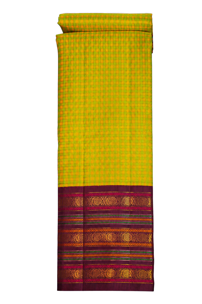 Vintage Kanchipuram Silk Multi Colour Checked Saree with Contrast Traditional Zari Border