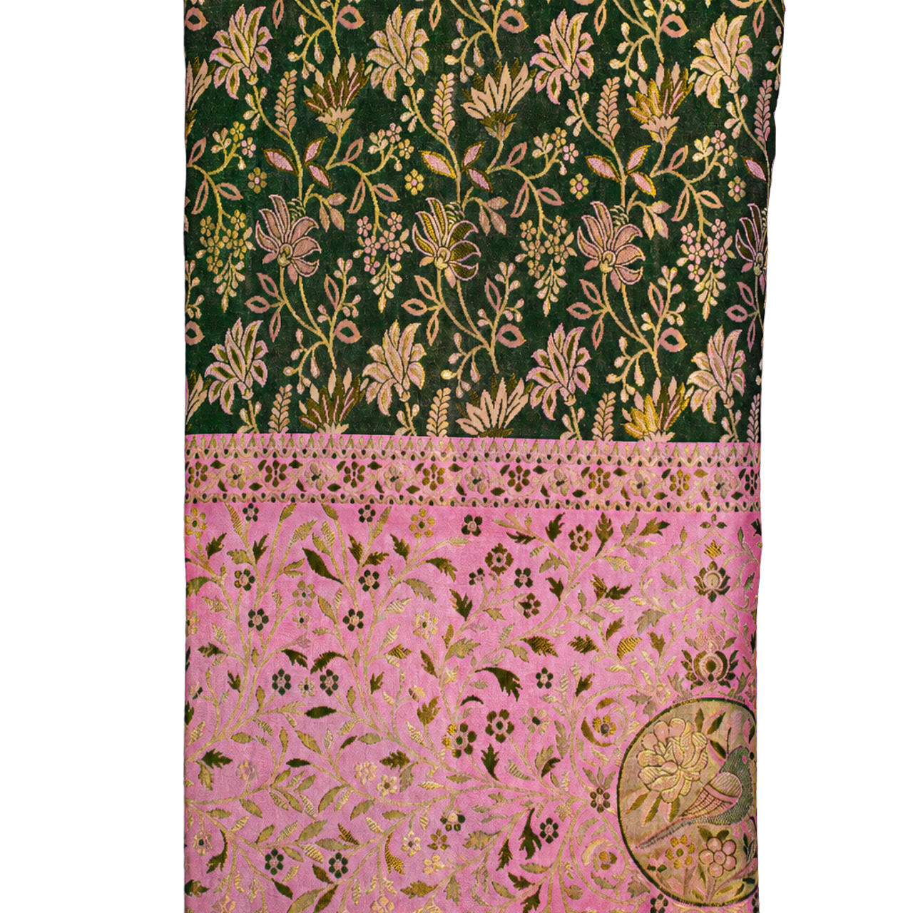 Semi Kanchipuram Silk Bottle Green Saree with All Over Bridal Meenakari