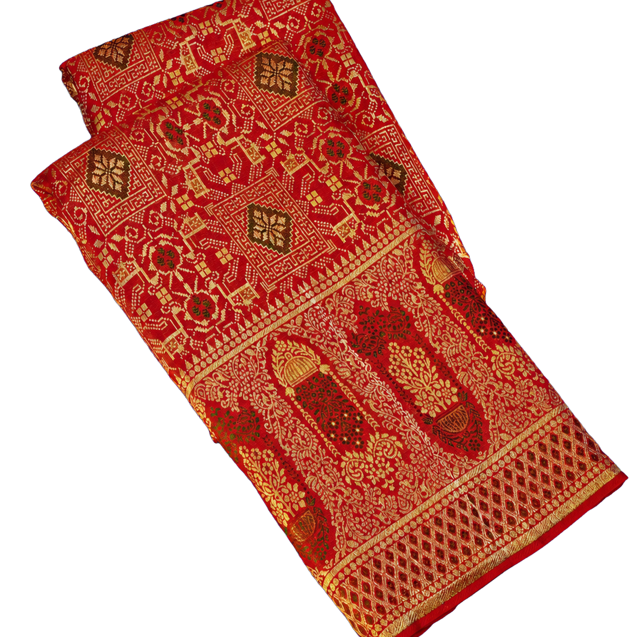 Kanchipuram Silk Bridal Red Saree with Self Florals and Meenakari Body