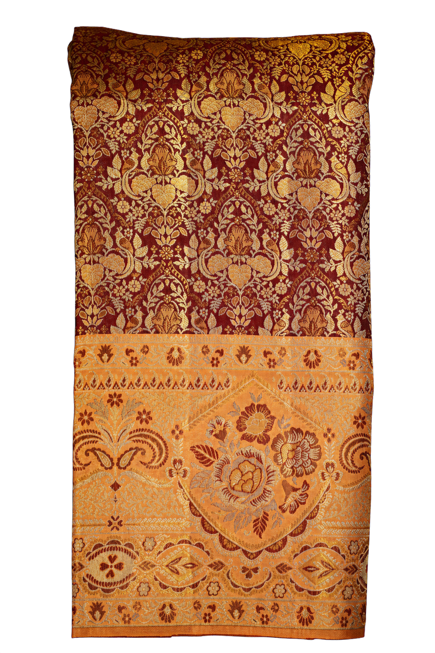Kanchipuram Silk Maroon Saree with Bridal Meenakari and Big Border
