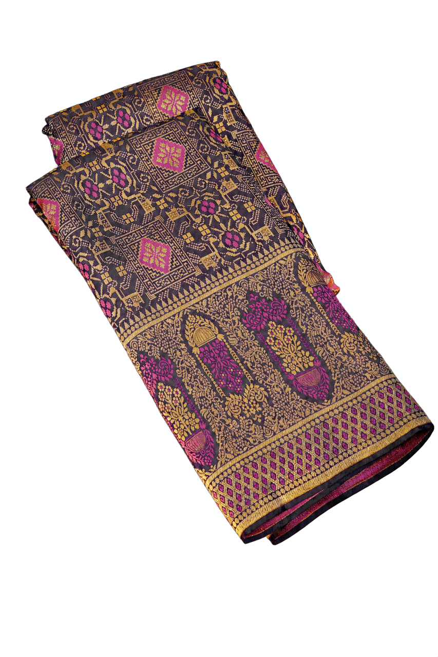 Kanchipuram Silk Royal Blue Saree with Meenakari in Body and Border