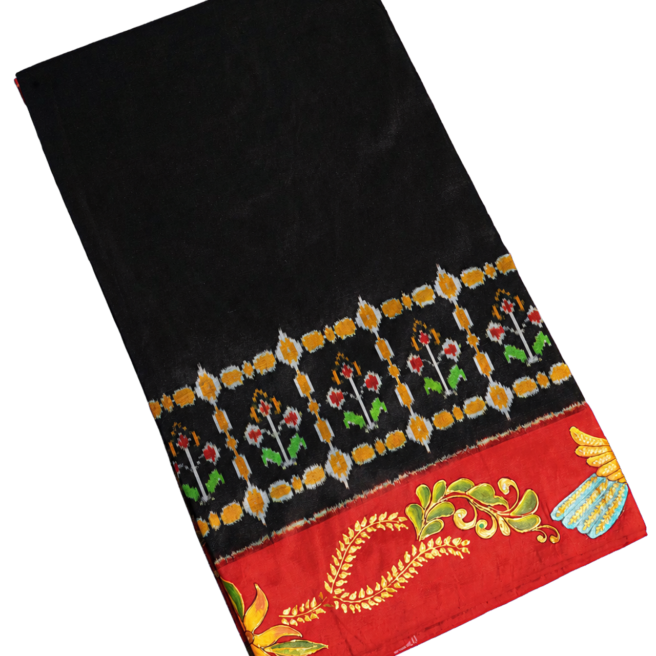 Fusion Silk Black Saree with Florals in Tanjore Hand Painted Border