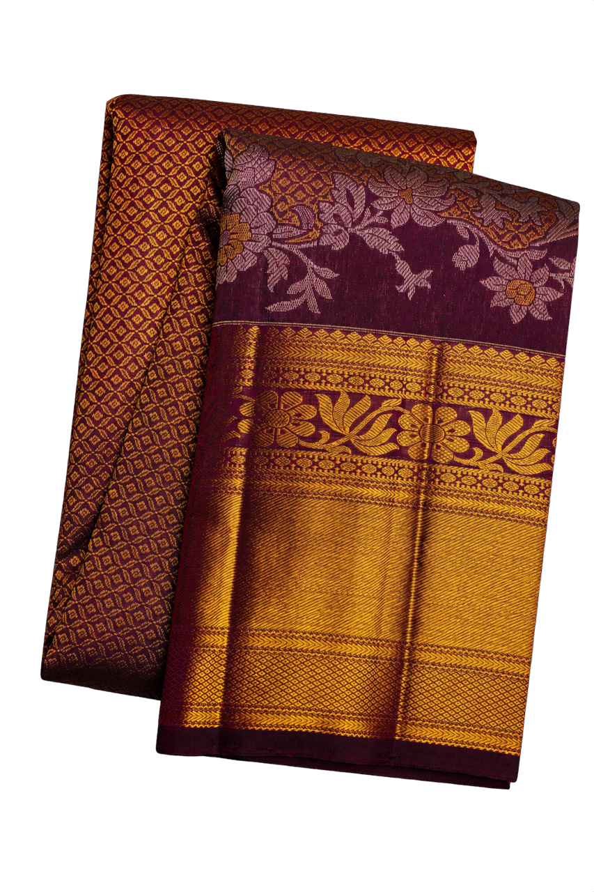 Kanchipuram Silk Dark Purple Saree with Brocade Body Self Turning Border