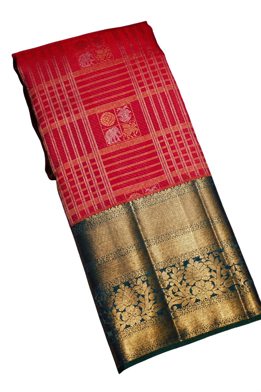 Kanchipuram Silk Pink Saree with Zari Lines Checks