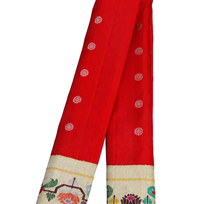 Gadwal Silk Red Saree with Paithani Border and Pallu