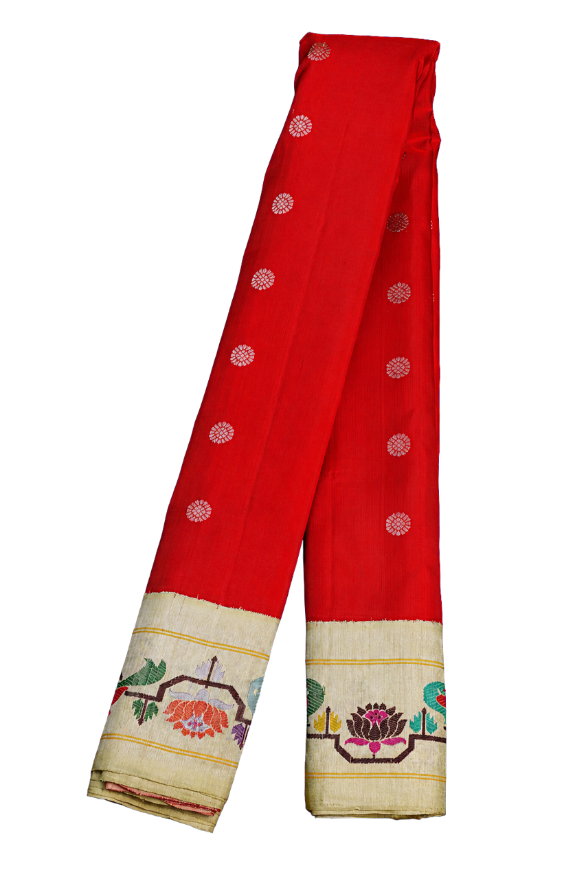 Gadwal Silk Red Saree with Paithani Border and Pallu