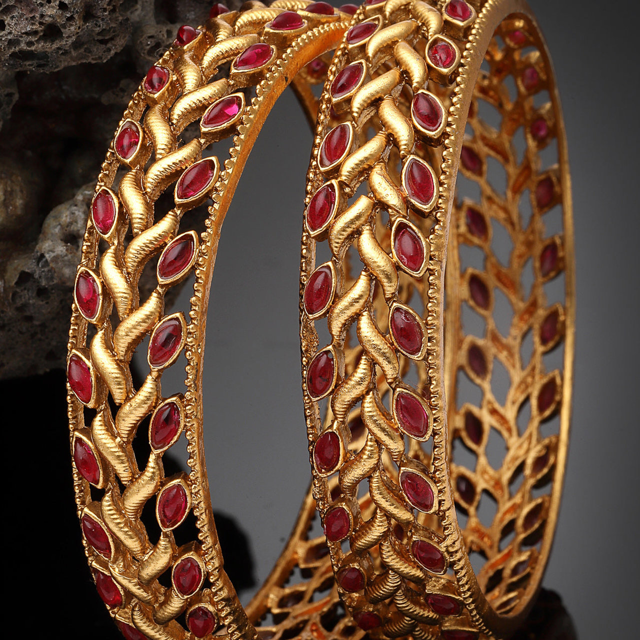 Sukkhi Ethnic Gold Plated Red Broad Kada Bracelet Bangle Jewellery Set for Women & Girls
