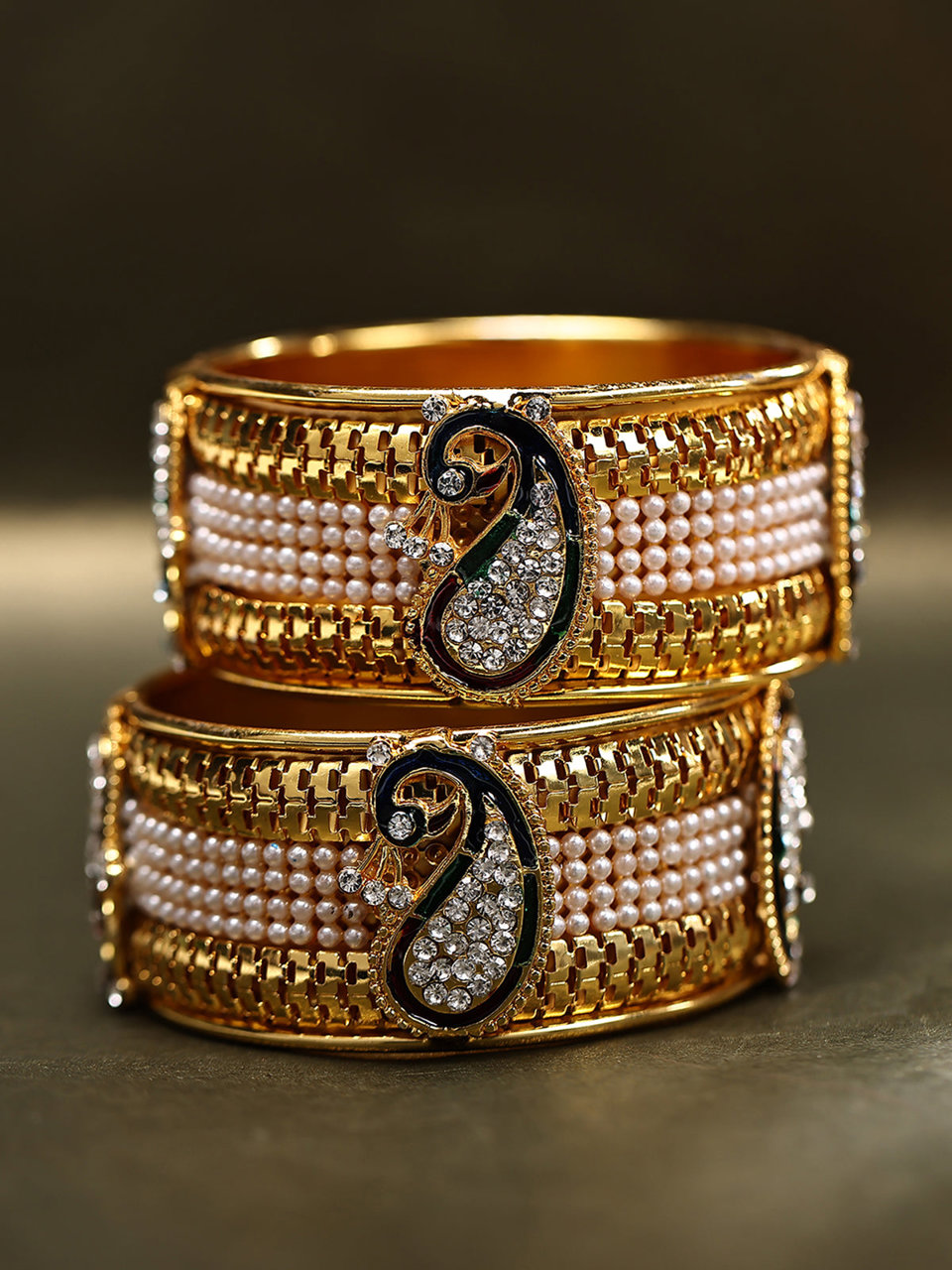 Sukkhi Stylish Pearl Gold Plated Peacock Meenakari Bangles Set of 2 for Women