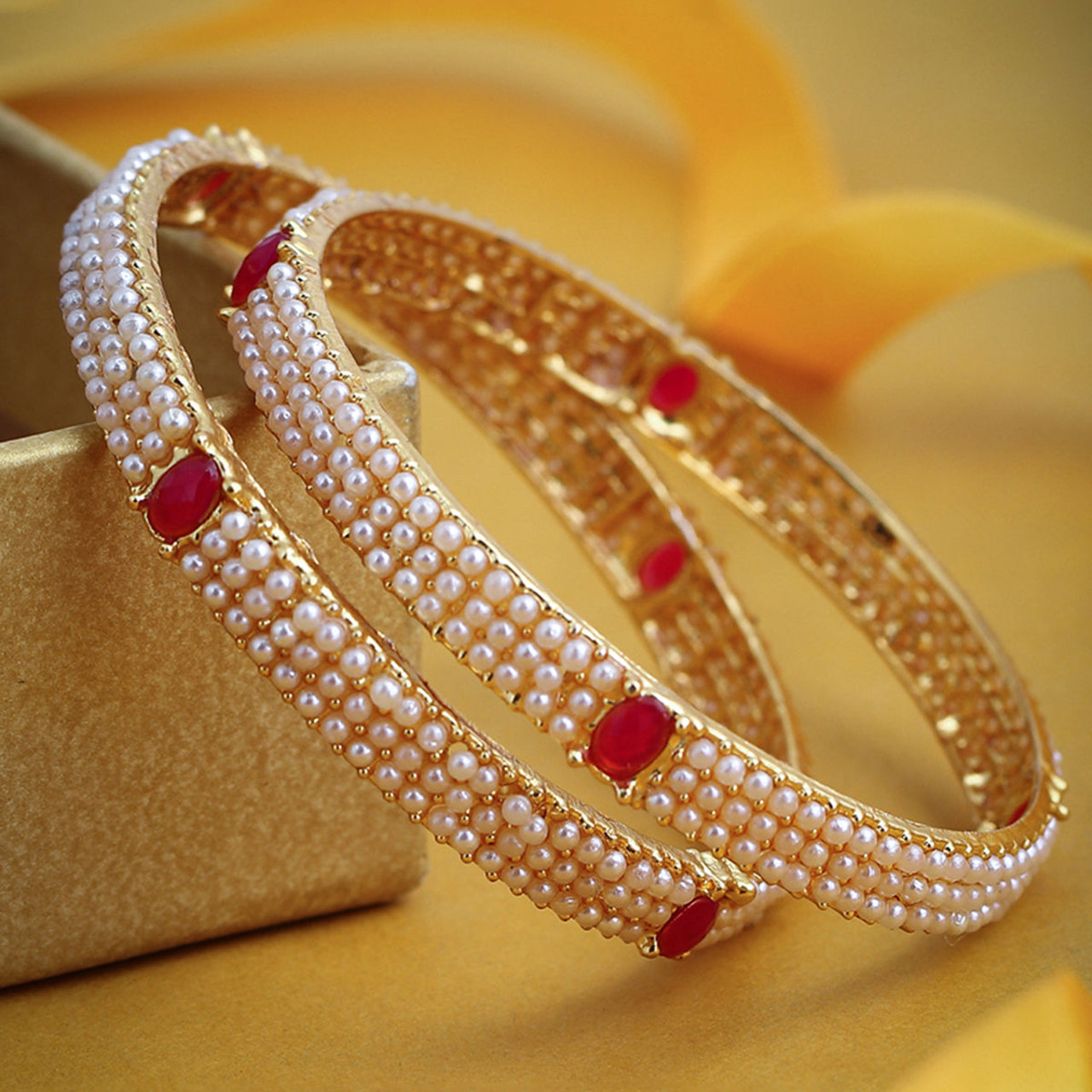 Sukkhi Delightful Gold Plated Pearl Bangles (Set of 2) for Women