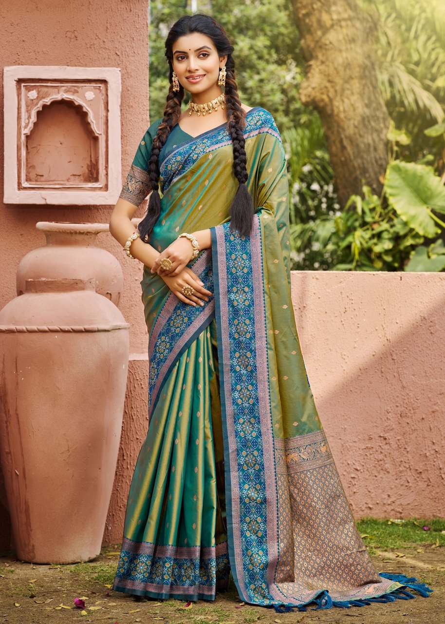 Antique Green Woven Banarasi Silk Saree