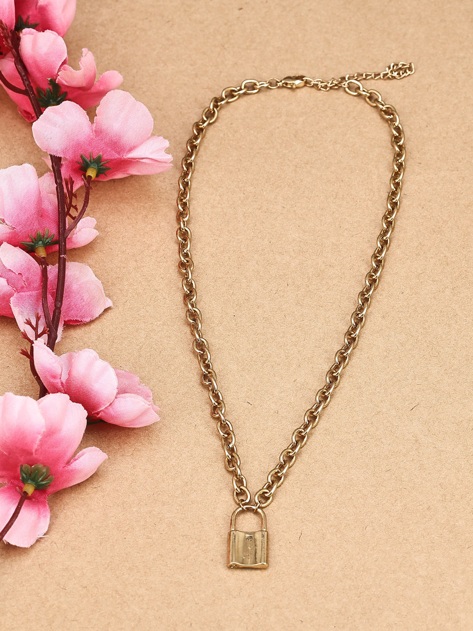 Scintillare by Sukkhi Stylish Multi Layered Gold Plated Lock Necklace for Women