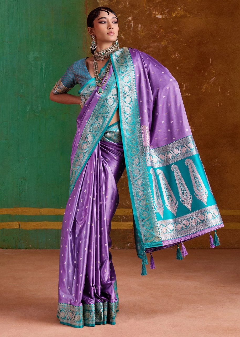 Aster Purple Banarasi Satin Silk Saree