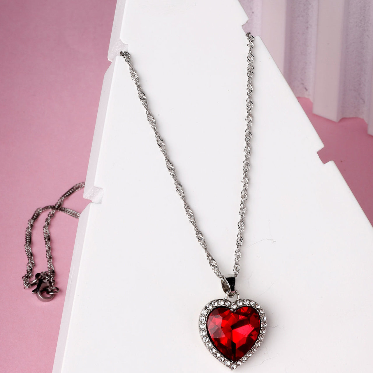 Scintillare by Sukkhi Elegant Stylish Red Heart Shaped Crystals With Rhodium Plated Silver Pendant With Chain for Women And Girls
