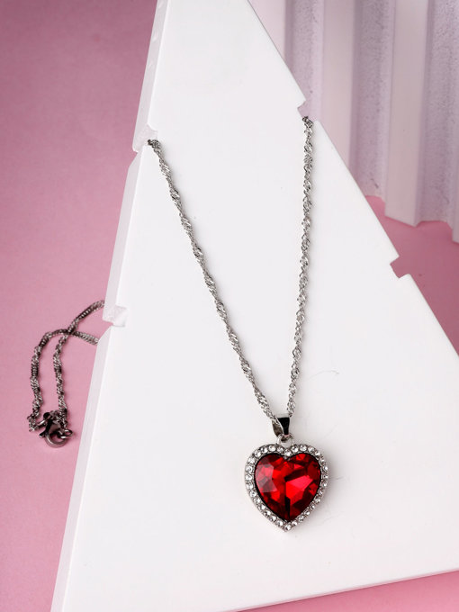 Scintillare by Sukkhi Elegant Stylish Red Heart Shaped Crystals With Rhodium Plated Silver Pendant With Chain for Women And Girls