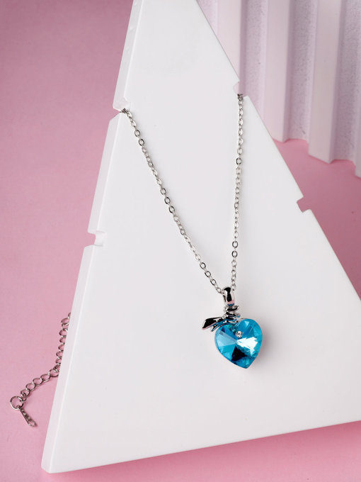 Scintillare by Sukkhi Beautiful Blue Titanic Valentine Heart Crystals With Rhodium Plated Silver Pendant With Chain for Women And Girls