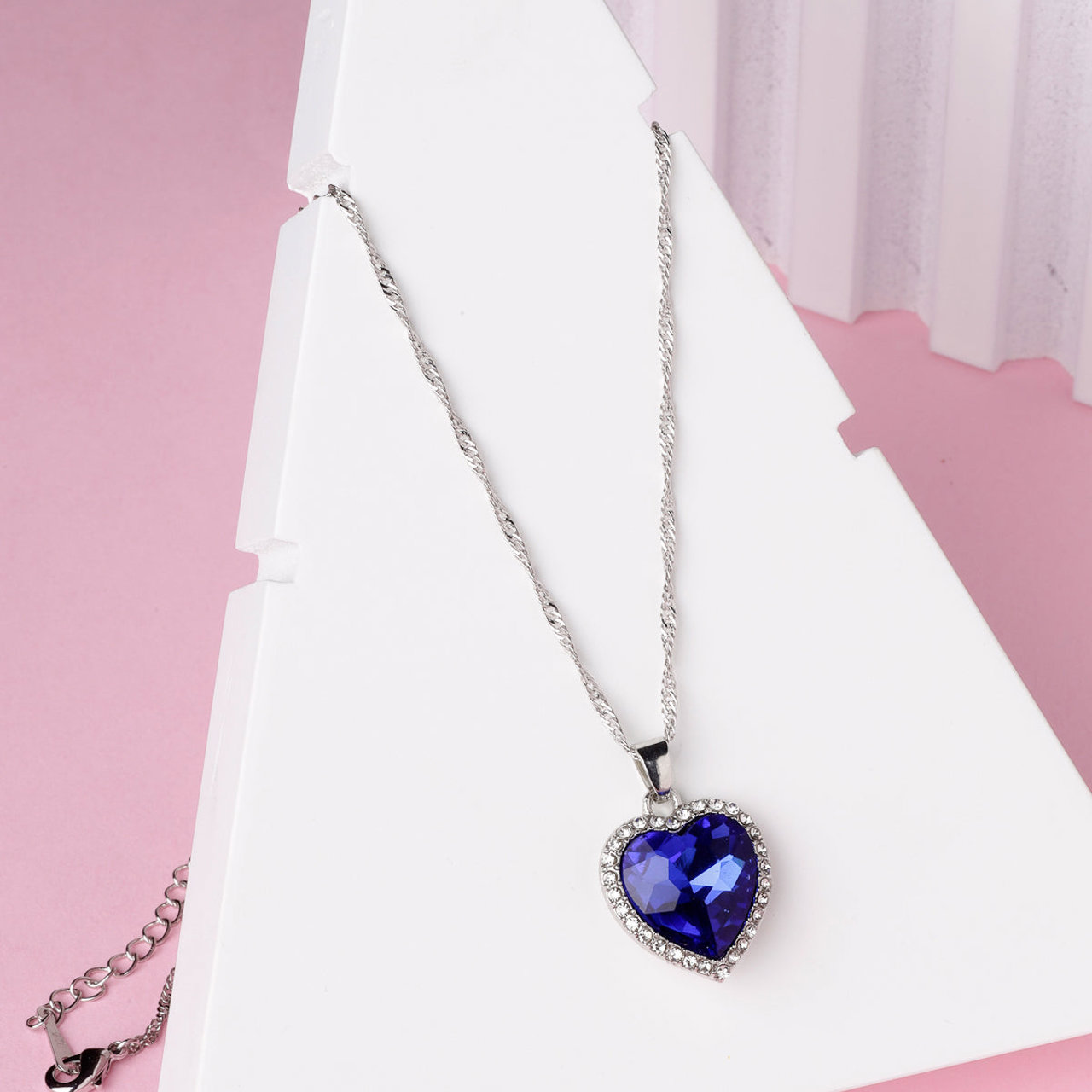 Scintillare by Sukkhi Modern Blue Titanic Valentine Heart Crystals With Rhodium Plated Silver Pendant With Chain for Women & Girls