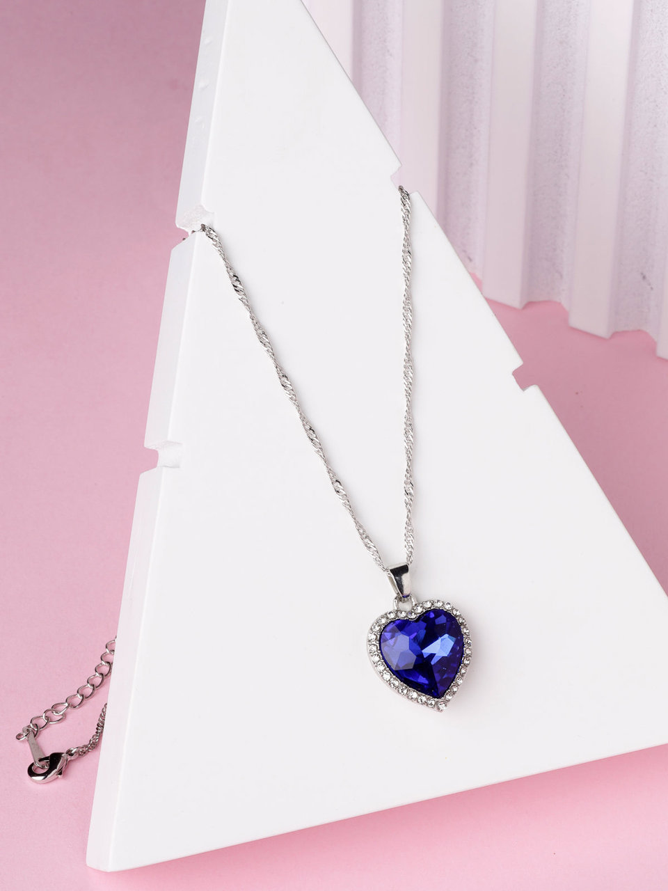Scintillare by Sukkhi Modern Blue Titanic Valentine Heart Crystals With Rhodium Plated Silver Pendant With Chain for Women & Girls