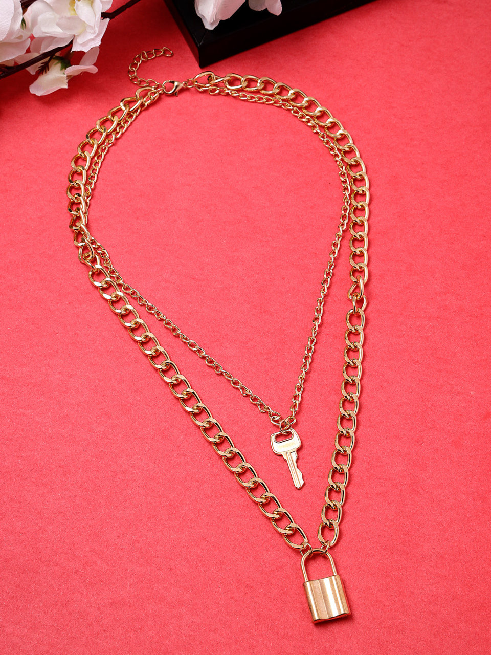 Scintillare by Sukkhi Iconic Style Gold Plated Key Lock Pendant Necklace for Women & Girls