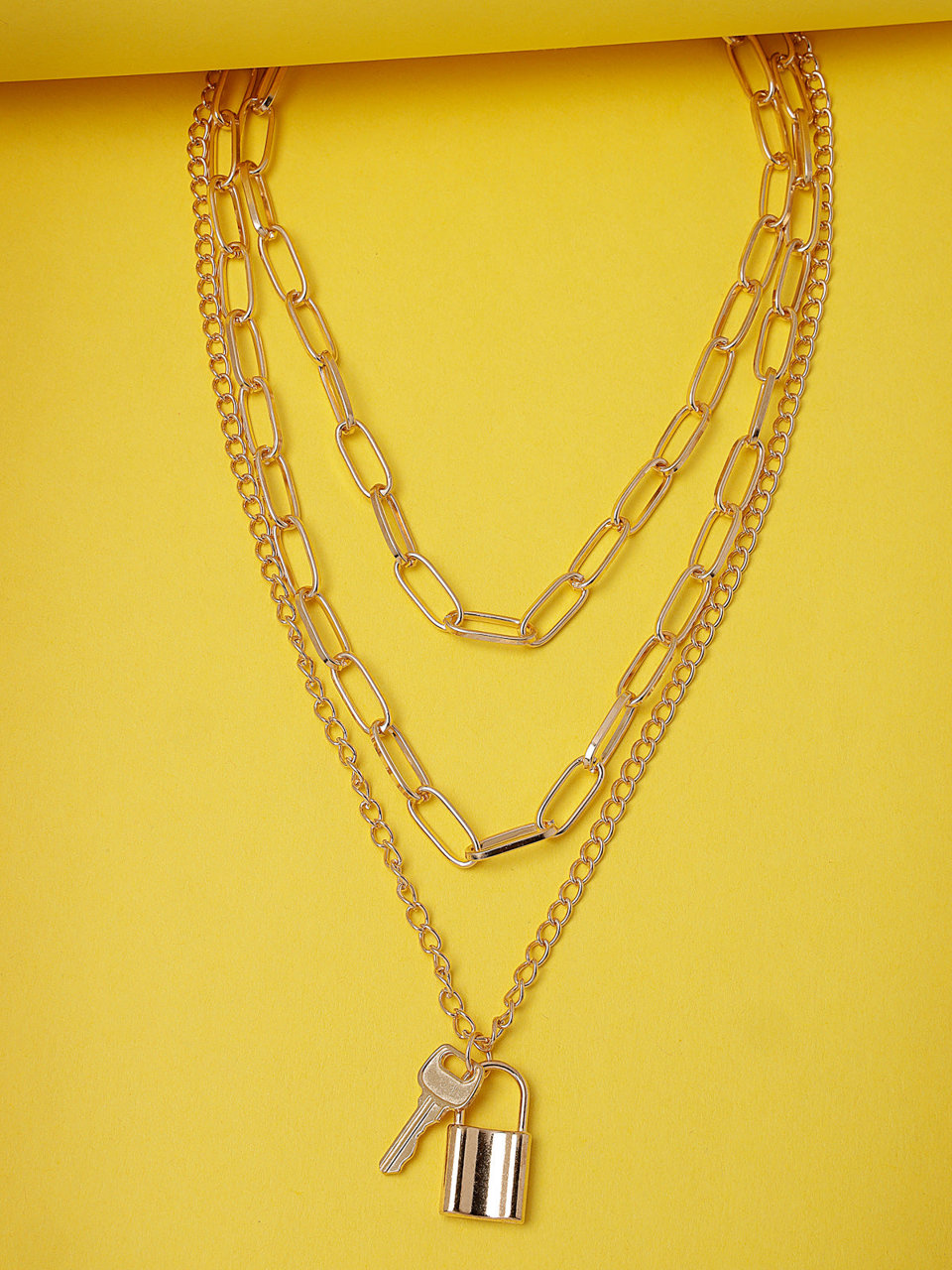 Scintillare by Sukkhi Lavish Gold Plated 3 Layered Key & Lock Pendant Necklace for Women & Girls