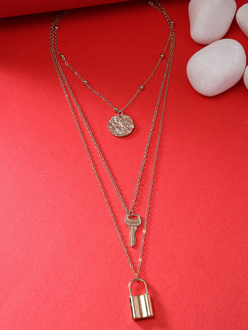 Scintillare by Sukkhi Decent Fashionable Non-Precious Key Lock Multilayer Gold Plated Chain Pendant Necklace for Women