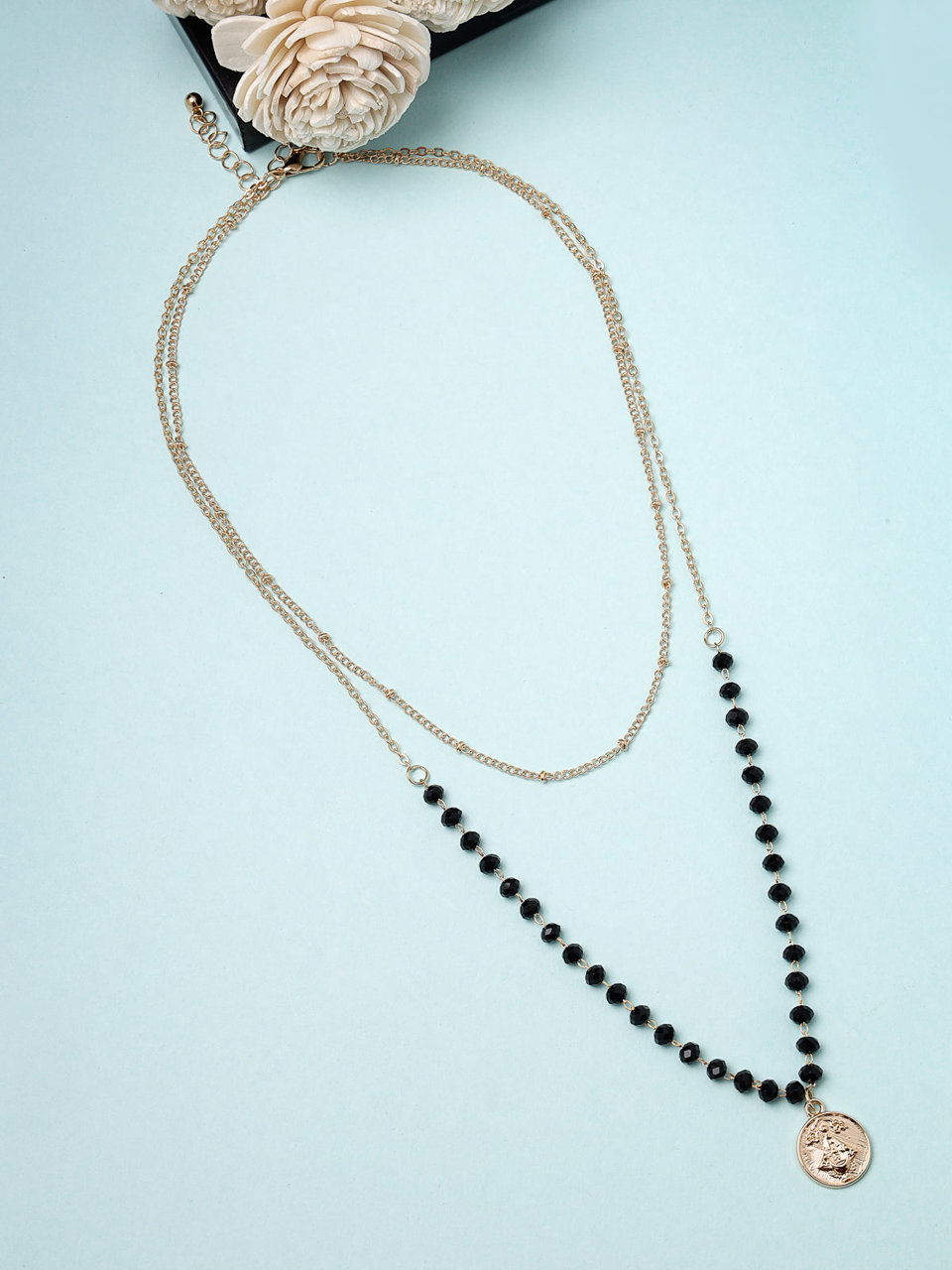 Scintillare by Sukkhi Trendy Style 2 Layered With Black Beads Gold Plated Pendant Necklace for Women & Girls