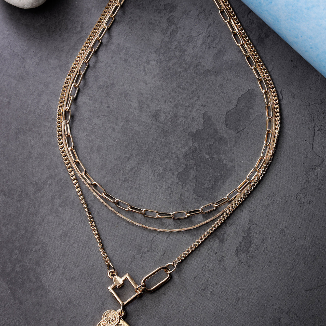 Scintillare by Sukkhi 3 Latest Stylish Multilayer Non Precious Base Metal Gold Plated Chain Pendant Necklace for Women