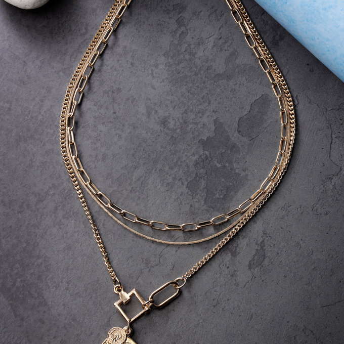 Scintillare by Sukkhi 3 Latest Stylish Multilayer Non Precious Base Metal Gold Plated Chain Pendant Necklace for Women