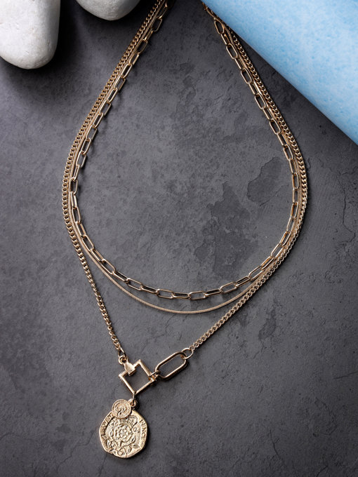 Scintillare by Sukkhi 3 Latest Stylish Multilayer Non Precious Base Metal Gold Plated Chain Pendant Necklace for Women