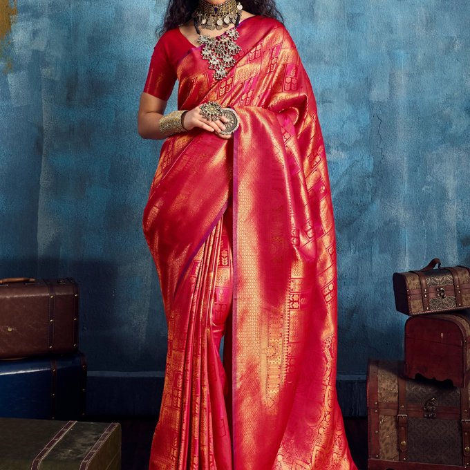 Aurora Red Banarasi Silk Saree