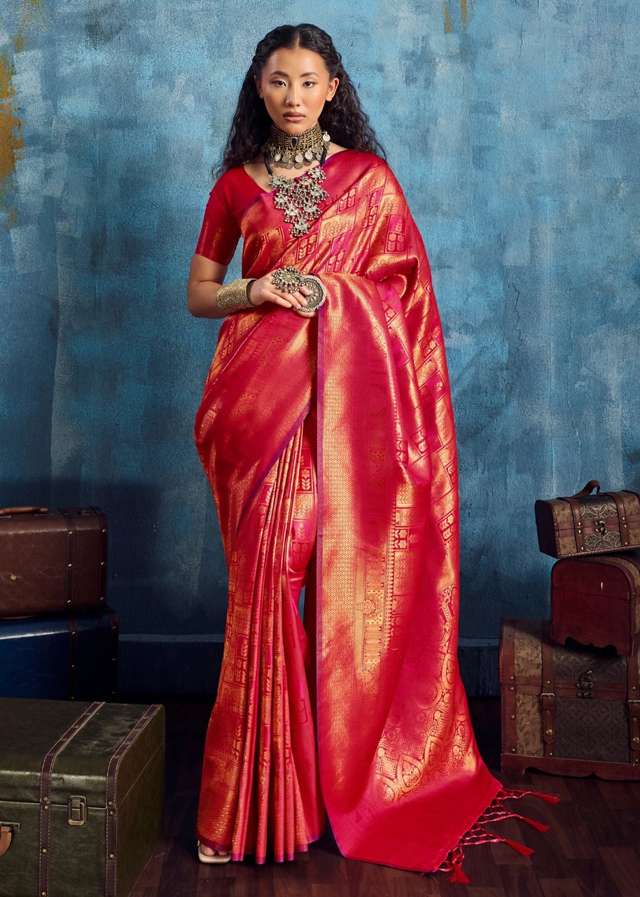 Aurora Red Banarasi Silk Saree
