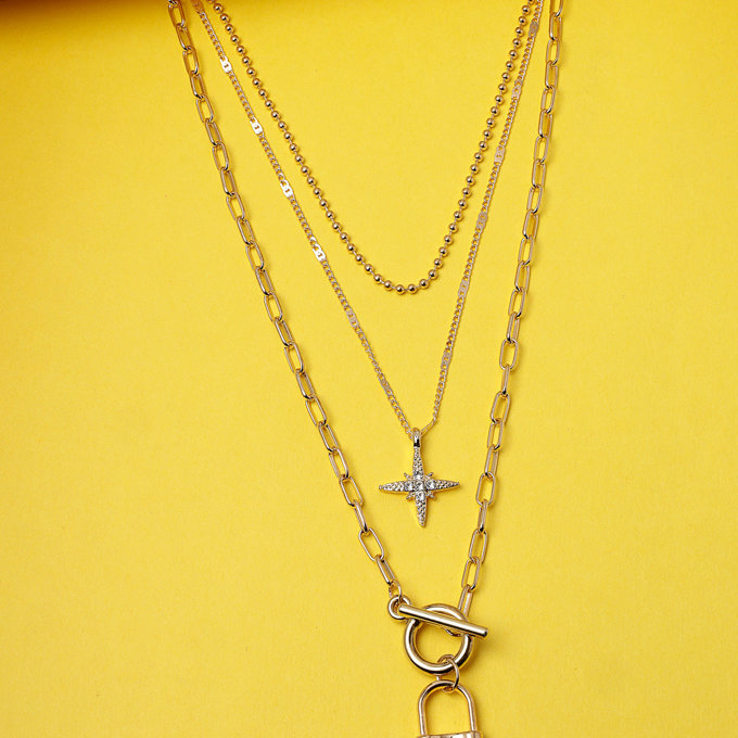 Scintillare by Sukkhi Desirable Stylish Gold Plated Multilayered Lock Pendant Necklace for Women & Girls