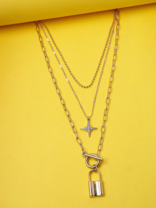 Scintillare by Sukkhi Desirable Stylish Gold Plated Multilayered Lock Pendant Necklace for Women & Girls