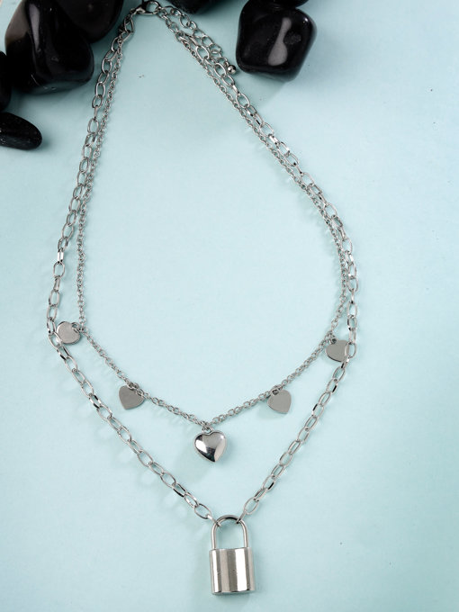 Scintillare by Sukkhi Decent Rhodium Plated Silver Heart Shaped With Lock Pendant Necklace for Women & Girls